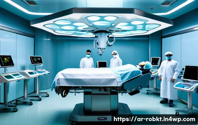 로봇 수술 시스템을 위한 최적의 병원 선택하기 - A modern, high-tech robotic surgery operating room in a top-tier Middle Eastern hospital, featuring ...