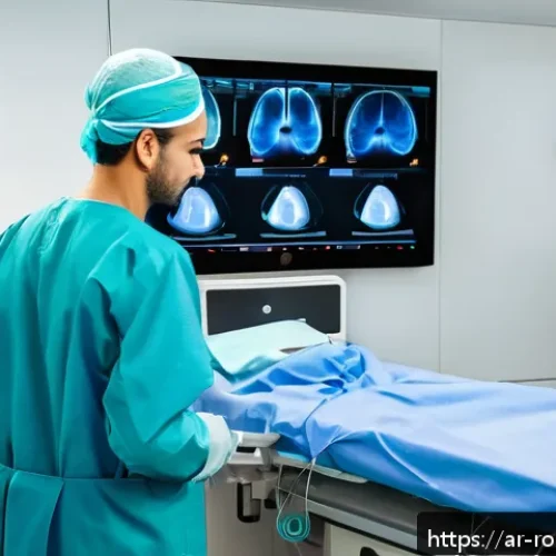 Home 17 로봇 수술 시스템의 환자 안전성 확보 방안 - A high-tech robotic surgical operating room in a modern hospital in the Middle East, showing a diver...